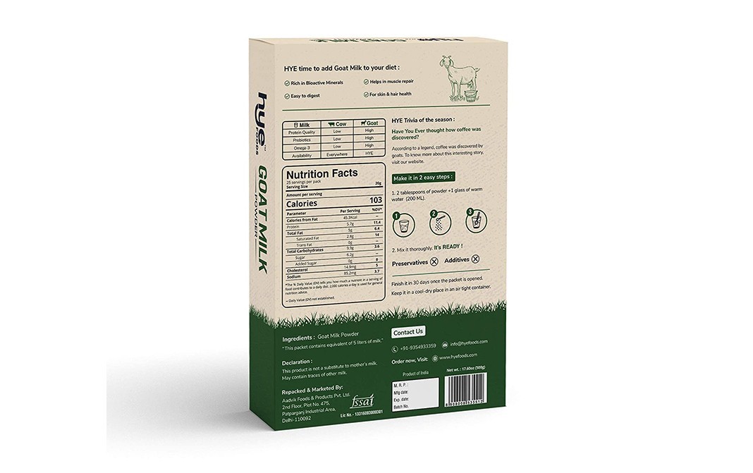 Hye Foods Goat Milk Powder    Box  500 grams